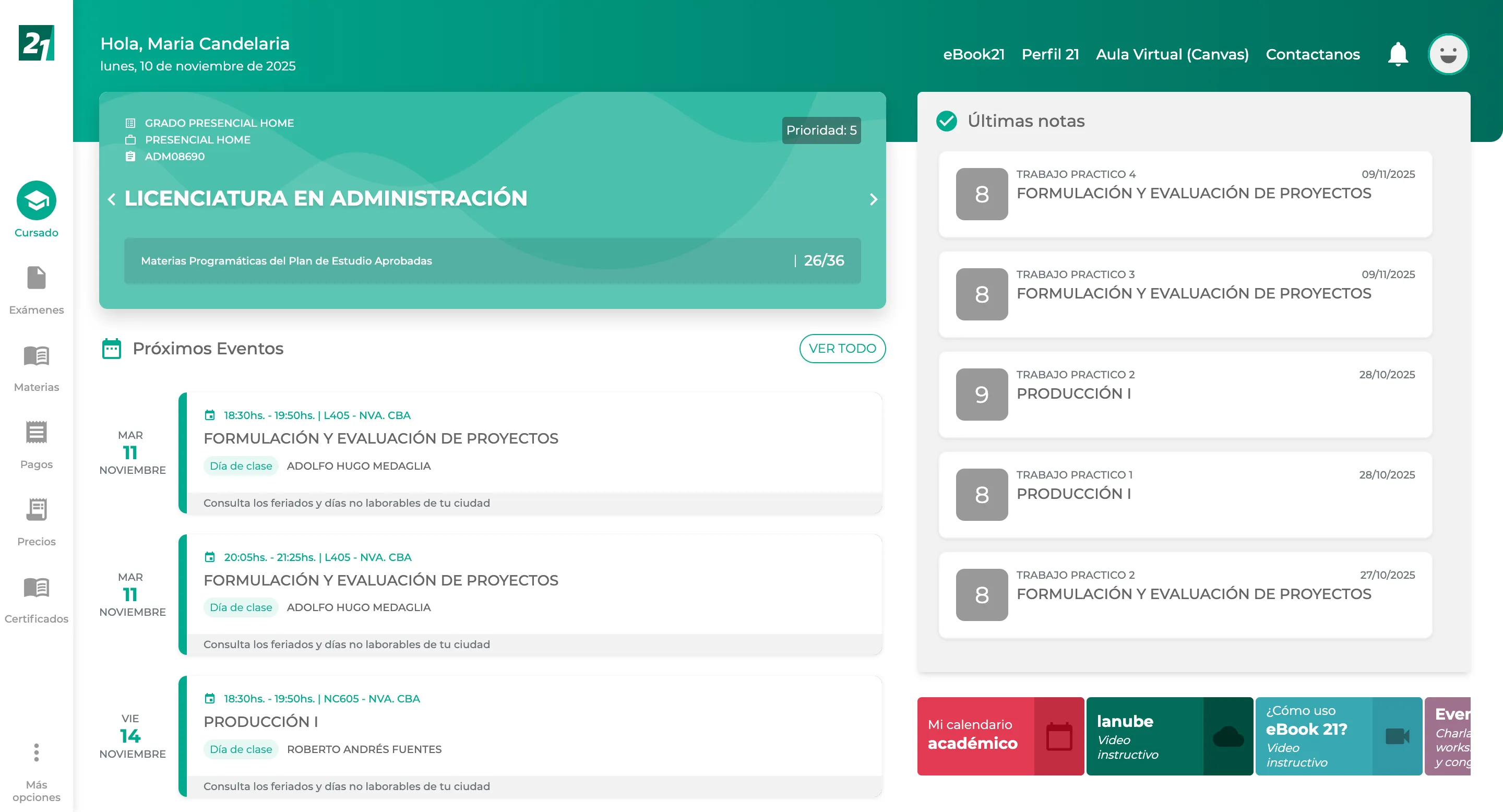 Portal de Estudiantes de la Universidad Siglo 21 desarrollado por Bitlogic