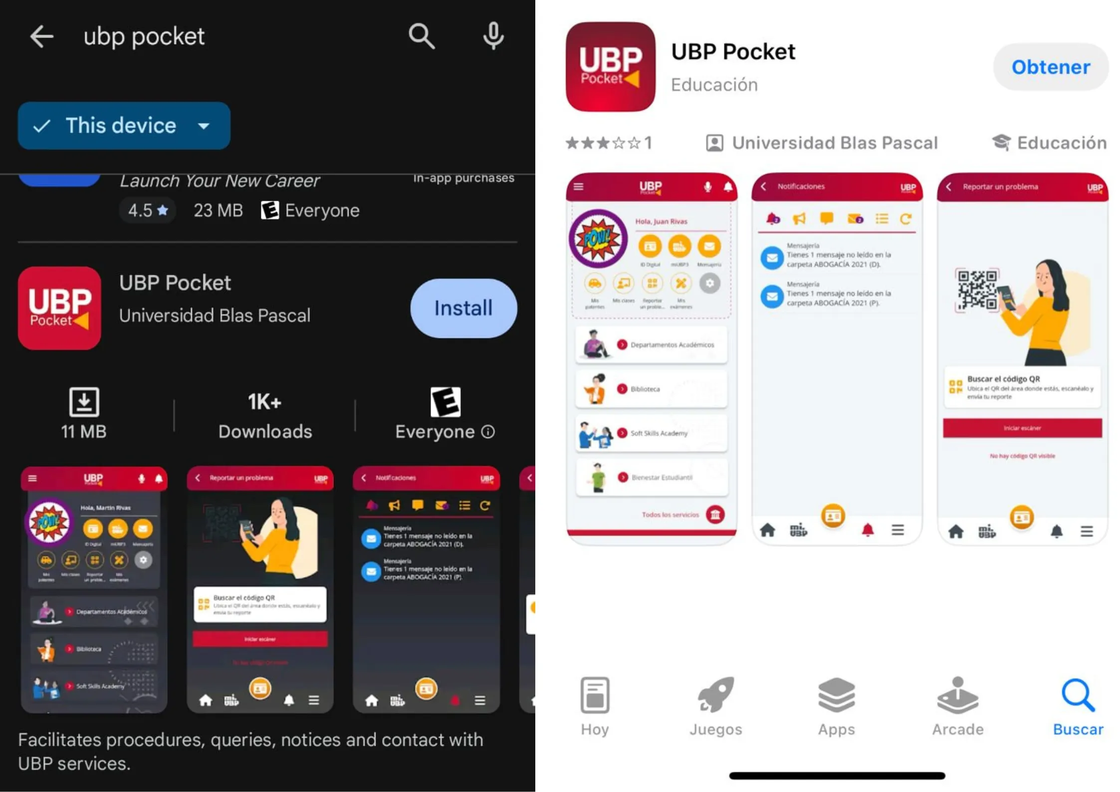 vista appstore de la aplicación UBP pocket