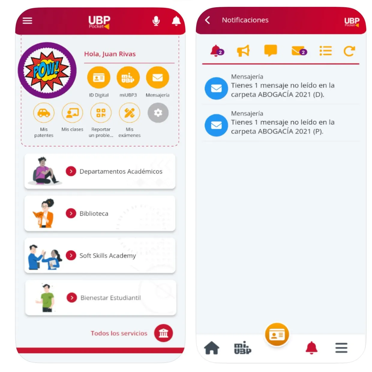 vista aplicación UBP