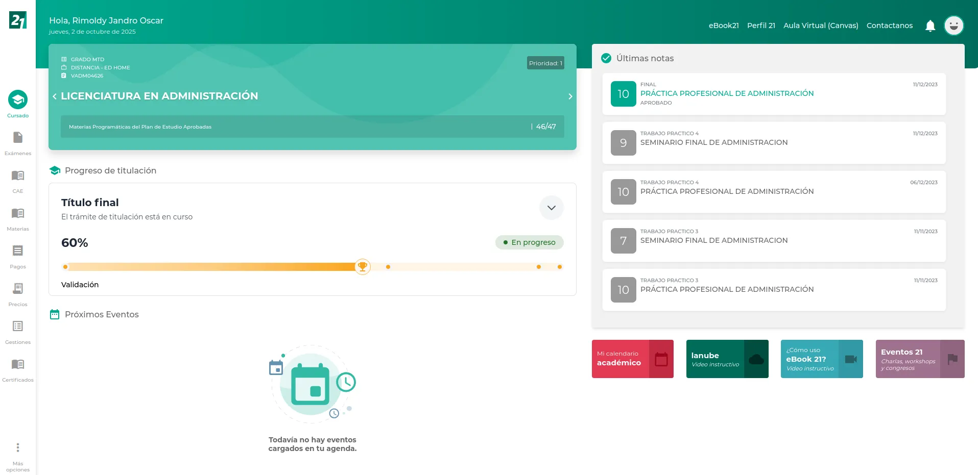 Portal de Estudiantes de la Universidad Siglo 21 desarrollado por Bitlogic