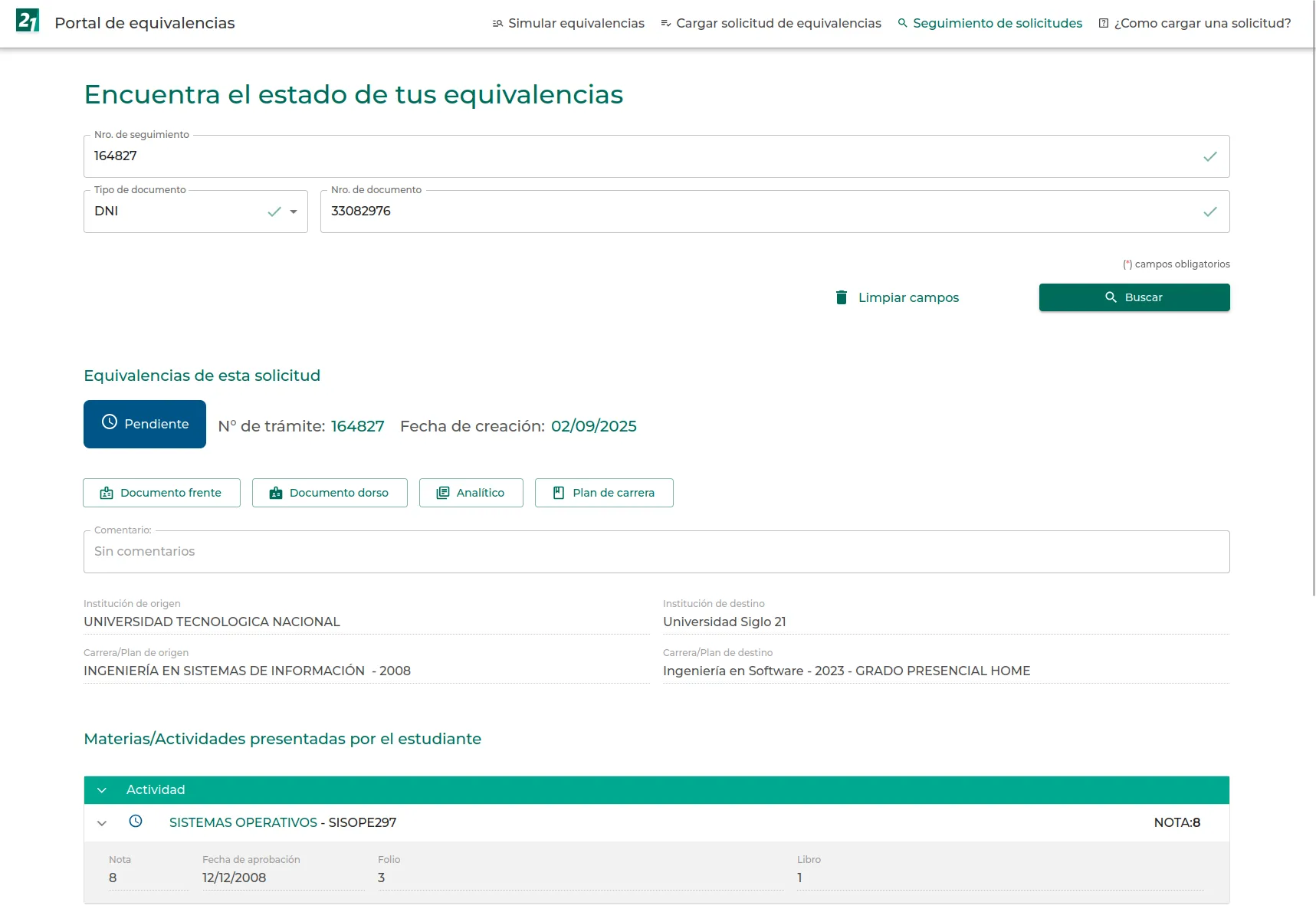 Portal de quivalencias donde podes autogestionar tu tramite de equivalencias