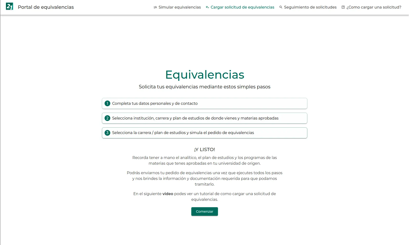 Portal de equivalencias Siglo 21