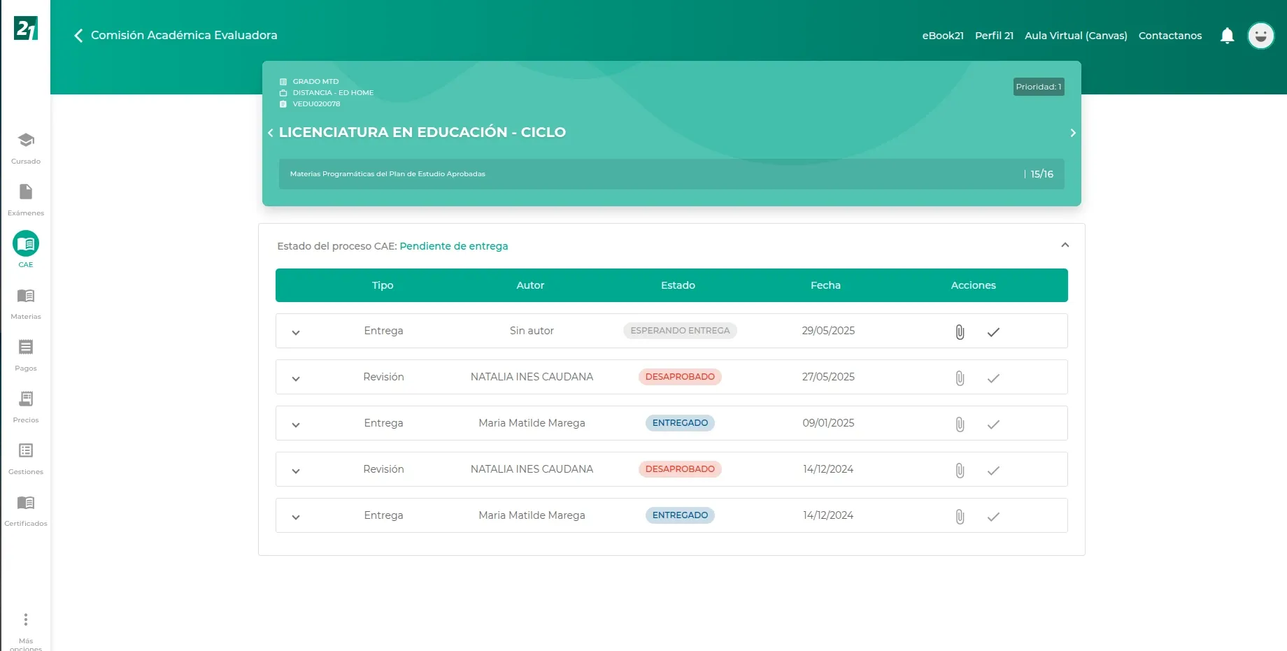 Interfaz digital del proceso de visado, tesis y titulación en Siglo 21
