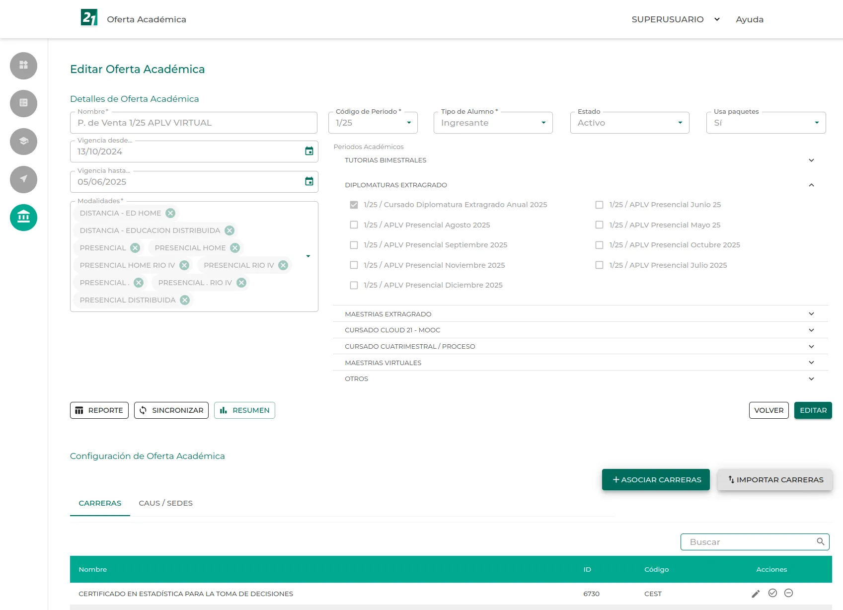 Aplicación Backoffice de oferta académica desarrollada por Bitlogic para la Universidad Siglo 21